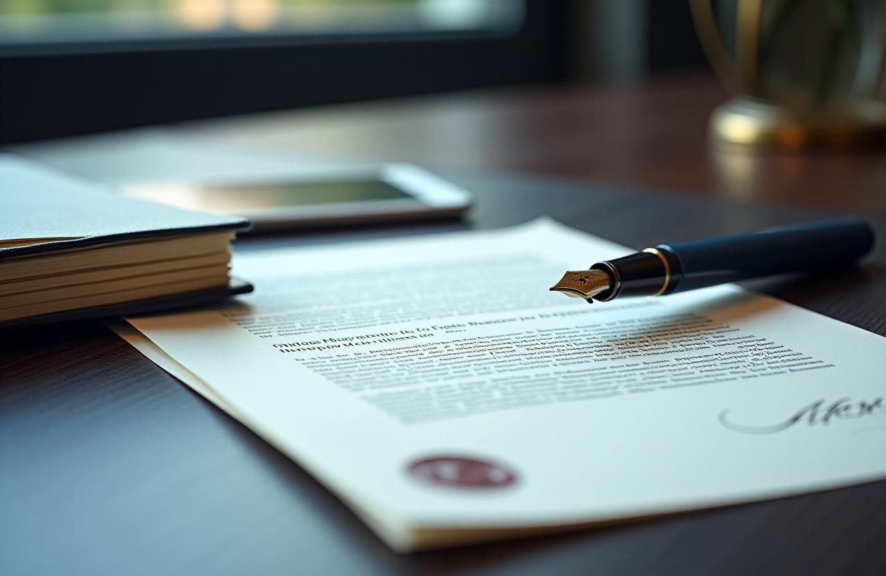 Professional legal documentation on a high-end office desk in London